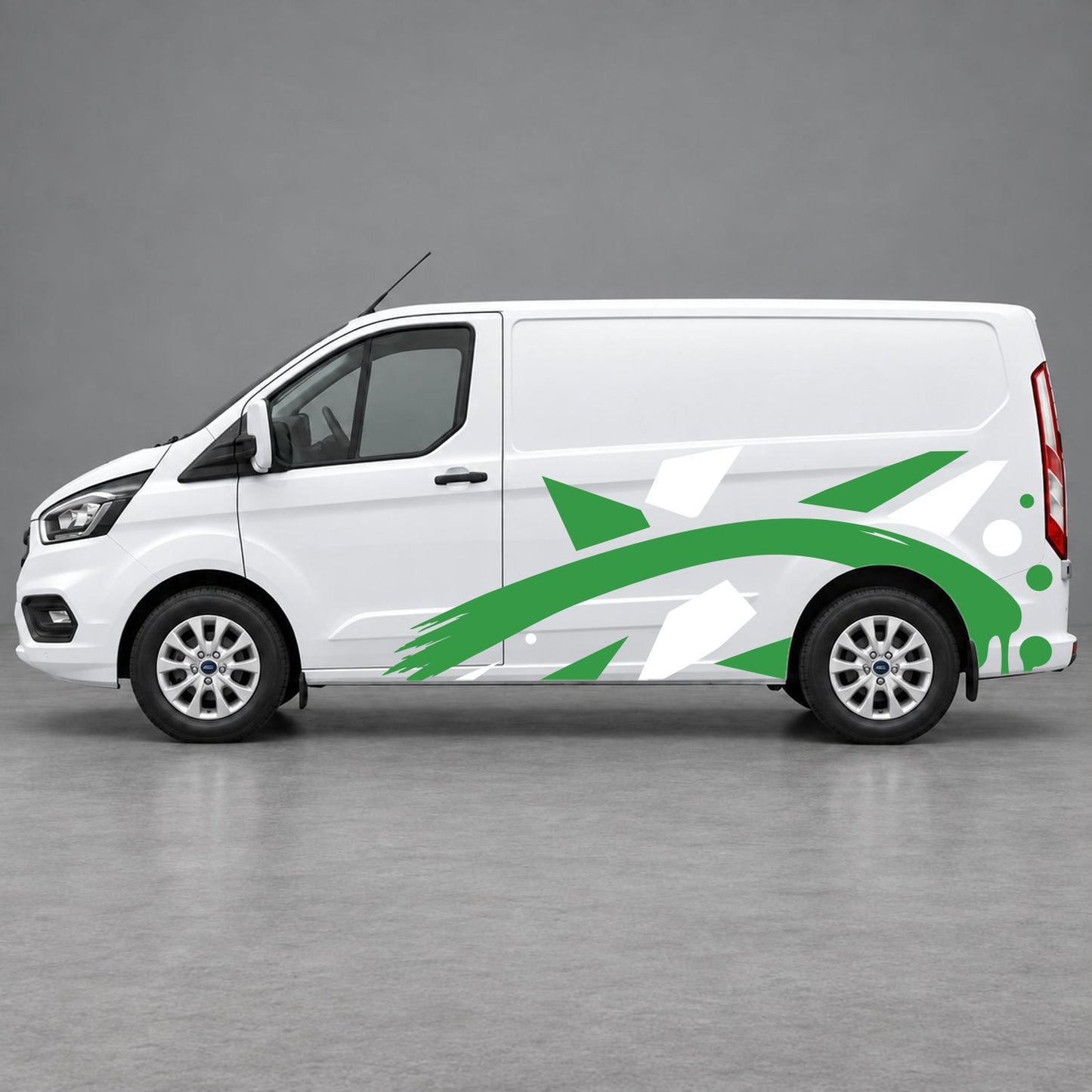 Ford Transit Custom Abstract Geometric Splash Side Graphics in White & Green