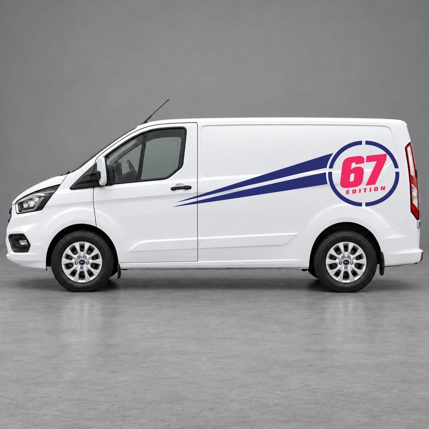 Ford Transit Custom Personalised Number Edition Side Stripes in Navy Blue & Pink