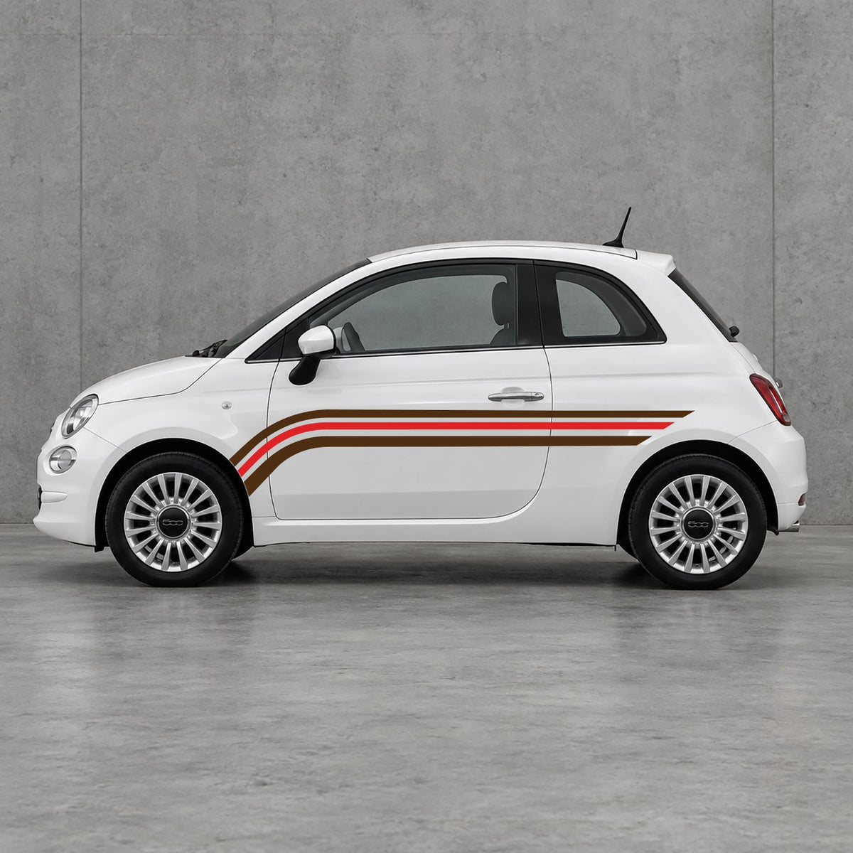 Fiat 500 Retro Triple Side Stripes Kit - Pair Supplied in Brown & Red
