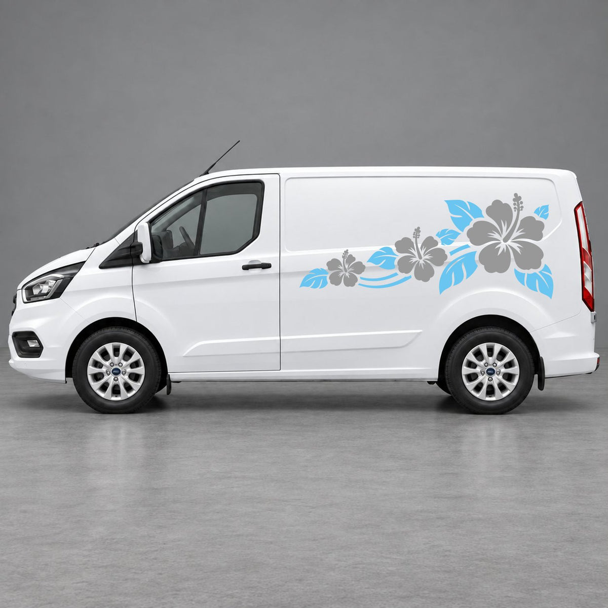 Ford Transit Custom Hibiscus Flower Trail Side Graphics in Light Blue & Grey
