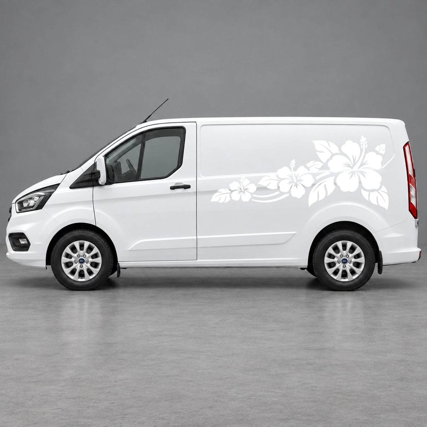 Ford Transit Custom Hibiscus Flower Trail Side Graphics in White & White
