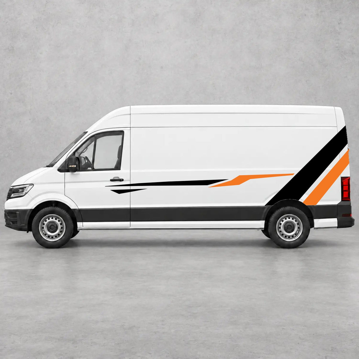 VW Crafter Bold Rear Diagonal Side Stripes in Black & Orange