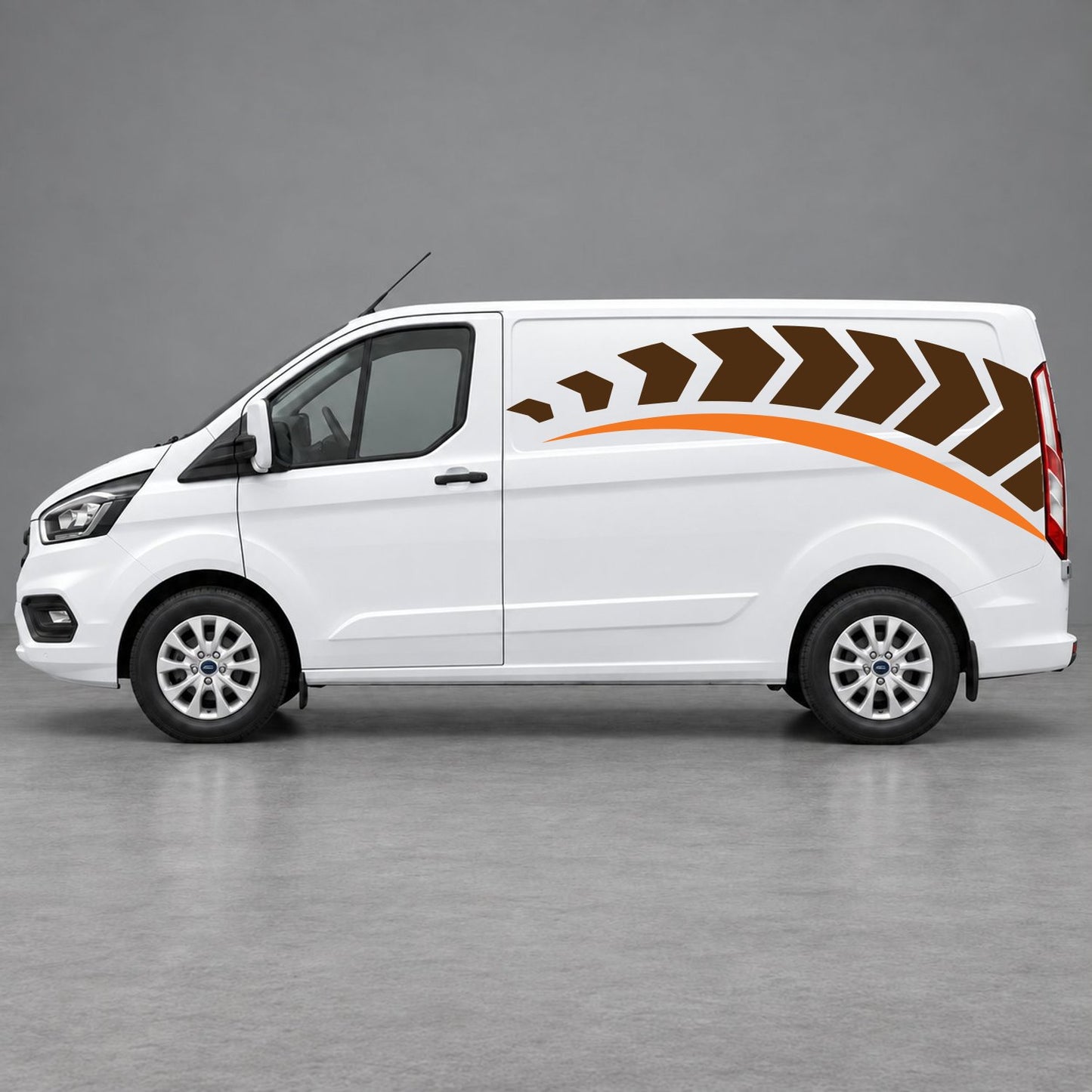 Ford Transit Custom Chevron Track Side Graphics in Brown & Orange