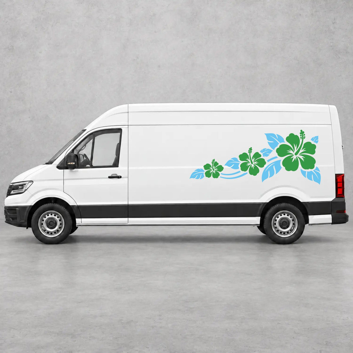 VW Crafter Hibiscus Flower Trail Side Graphics in Light Blue & Green