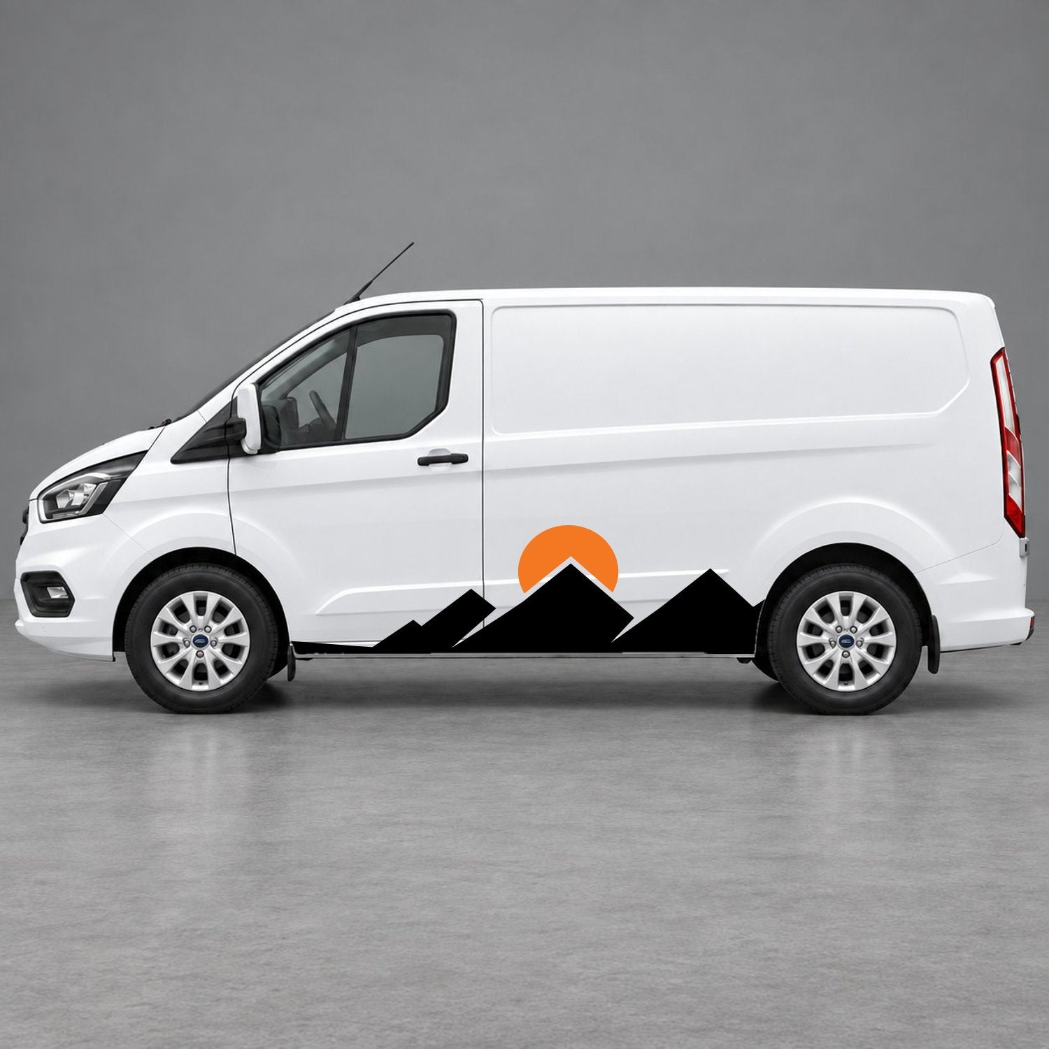 Ford Transit Custom Minimal Mountain Peak Side Graphics in Black & Orange