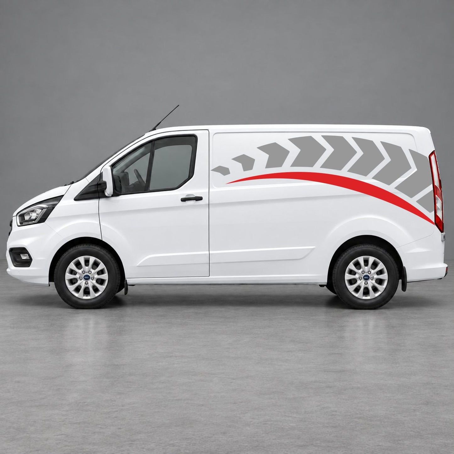 Ford Transit Custom Chevron Track Side Graphics in Grey & Red
