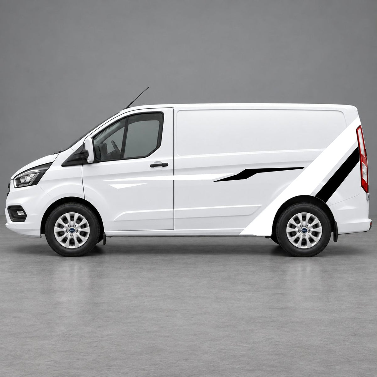 Ford Transit Custom Bold Rear Diagonal Side Stripes in White & Black