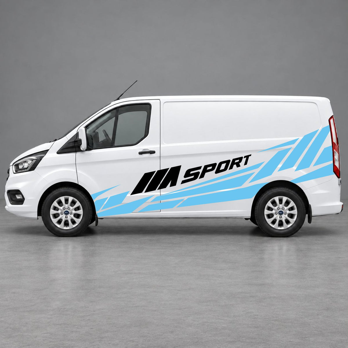 Ford Transit Custom M Sport Racing Side Graphics in Light Blue & Black