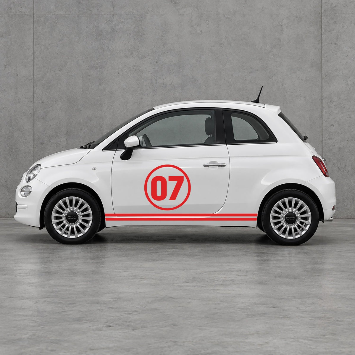 Fiat 500 Choose Your Number Racing Stripes Kit - Pair Supplied in Red