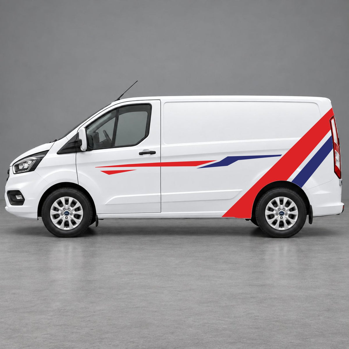 Ford Transit Custom Bold Rear Diagonal Side Stripes in Red & Navy Blue
