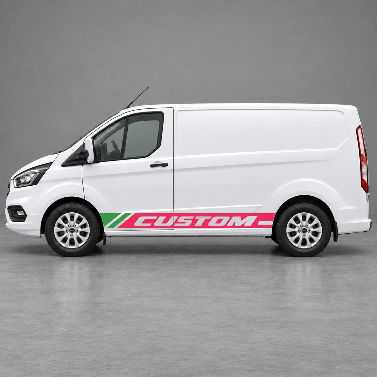 Ford Transit Custom Custom Lower Side Stripes in Pink & Green