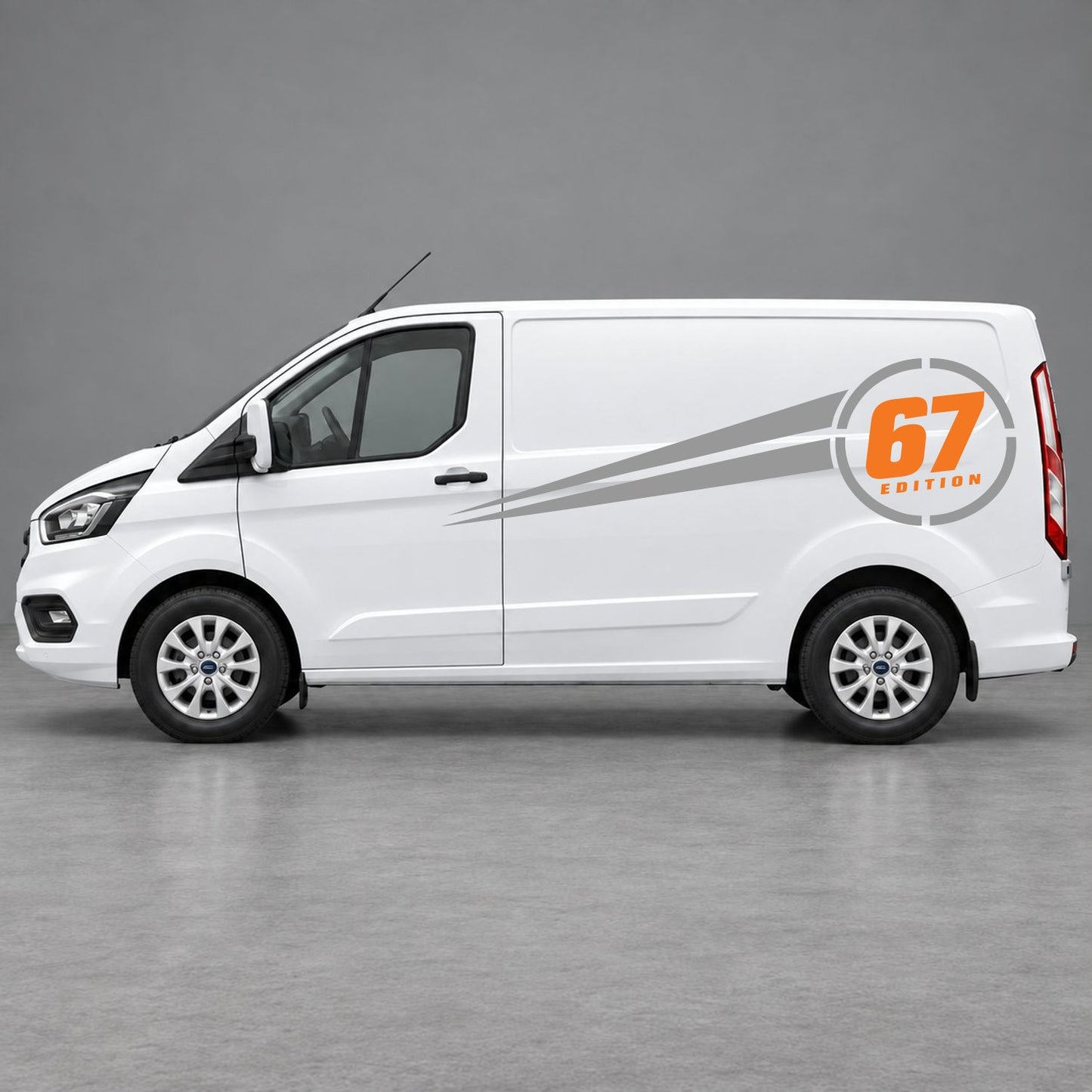 Ford Transit Custom Personalised Number Edition Side Stripes in Grey & Orange