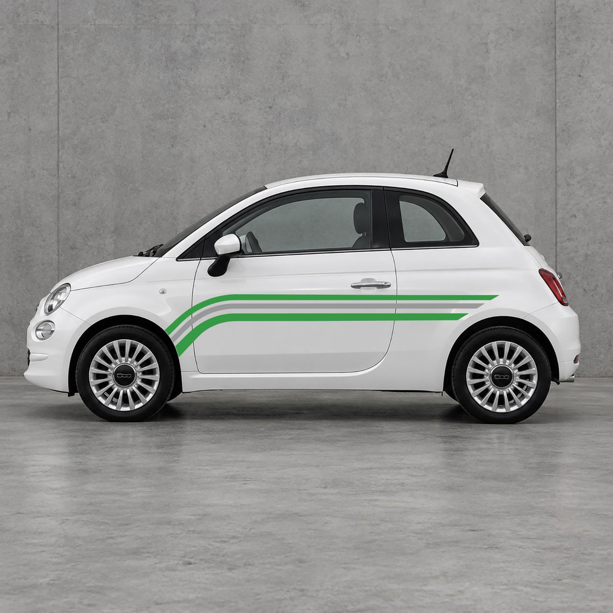 Fiat 500 Retro Triple Side Stripes Kit - Pair Supplied in Green & Grey