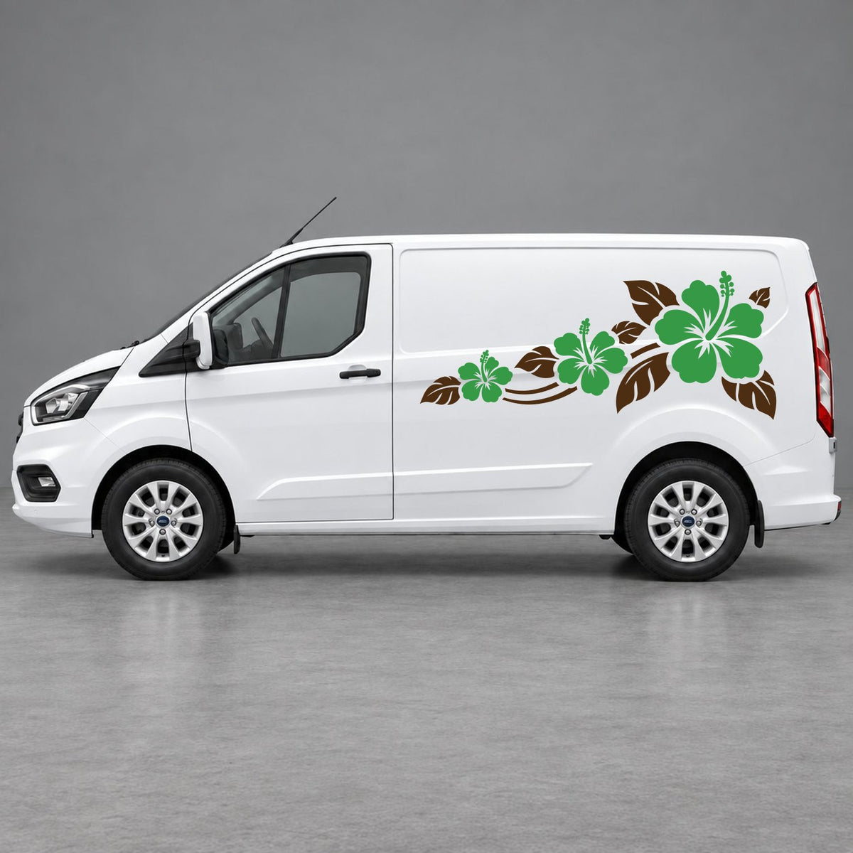 Ford Transit Custom Hibiscus Flower Trail Side Graphics in Brown & Green