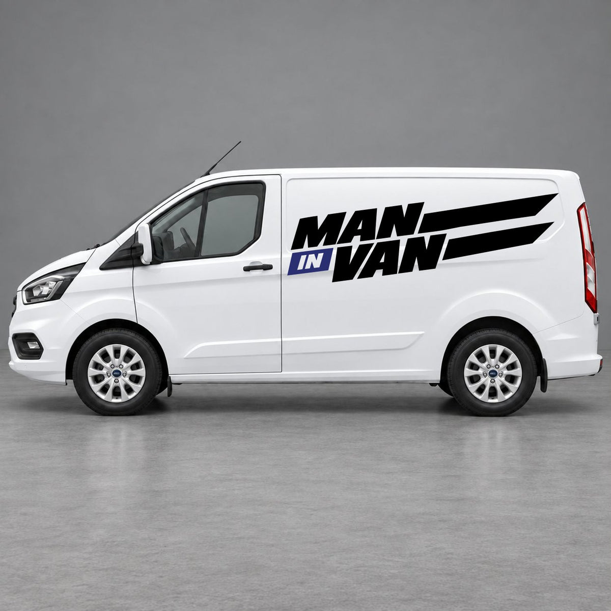 Ford Transit Custom Man in Van Side Stripes in Black & Navy Blue