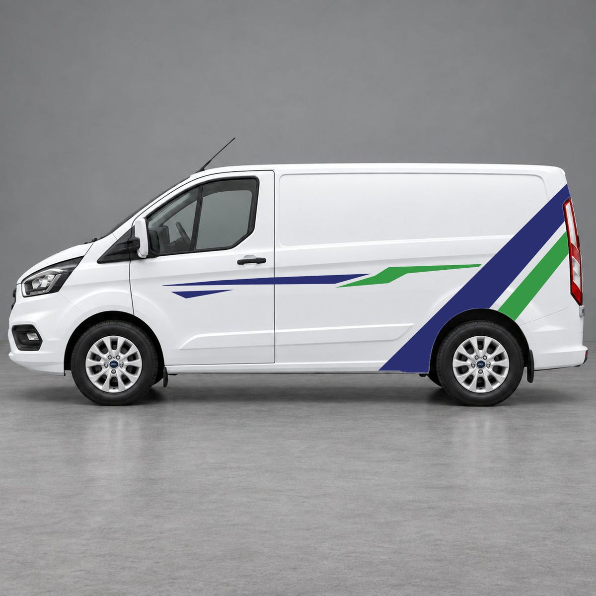 Ford Transit Custom Bold Rear Diagonal Side Stripes in Navy Blue & Green