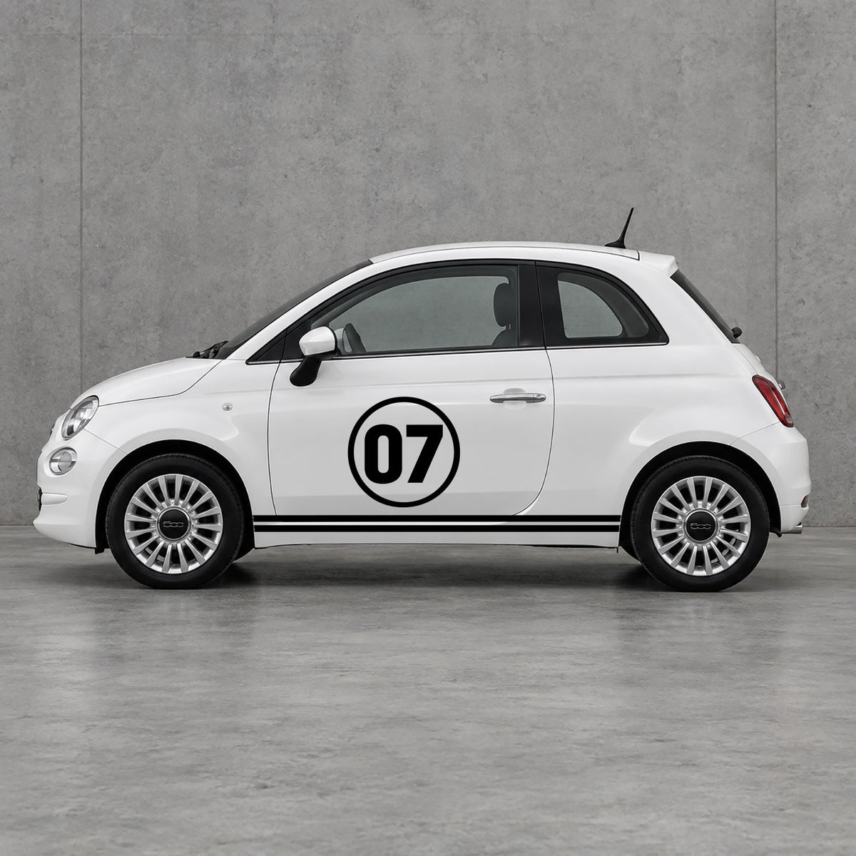 Fiat 500 Choose Your Number Racing Stripes Kit - Pair Supplied in Black