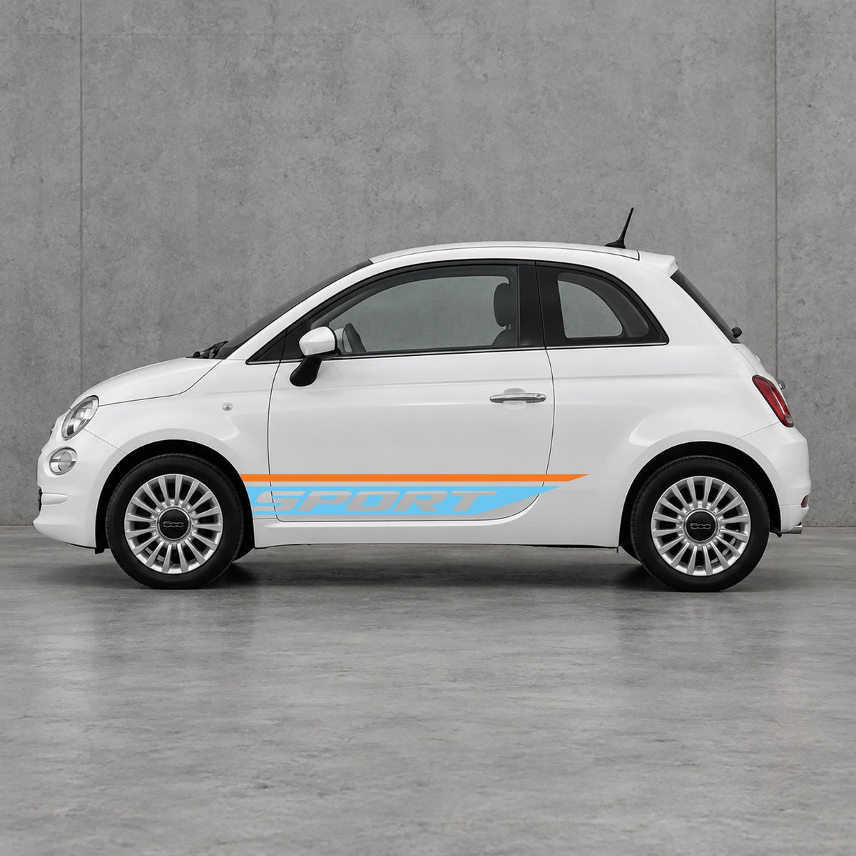Fiat 500 Sport Lower Side Stripes Kit - Pair Supplied in Orange & Light Blue