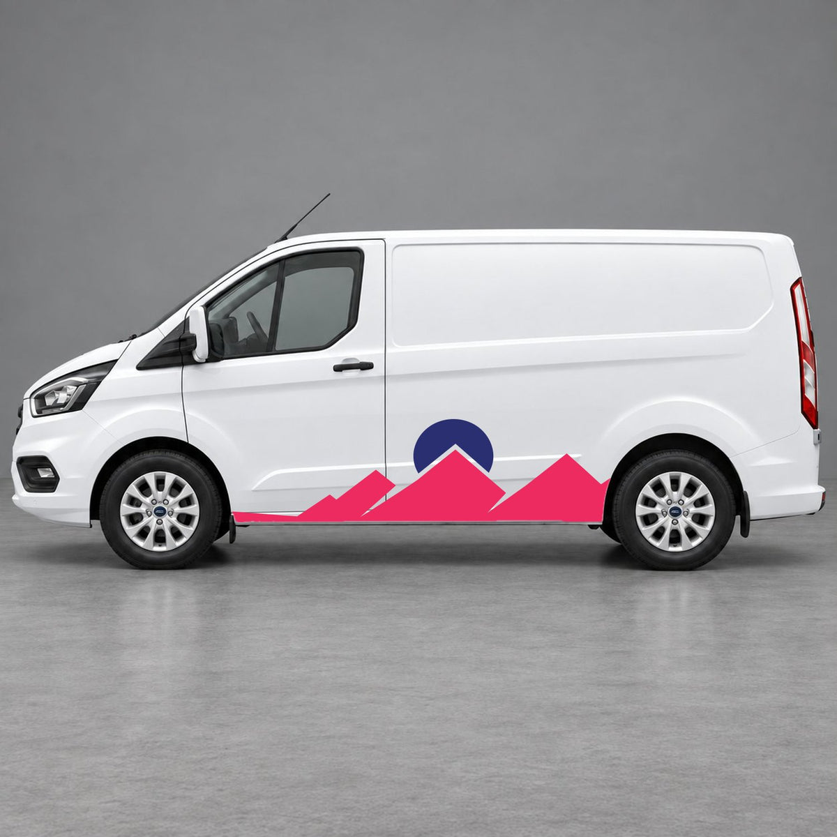 Ford Transit Custom Minimal Mountain Peak Side Graphics in Pink & Navy Blue