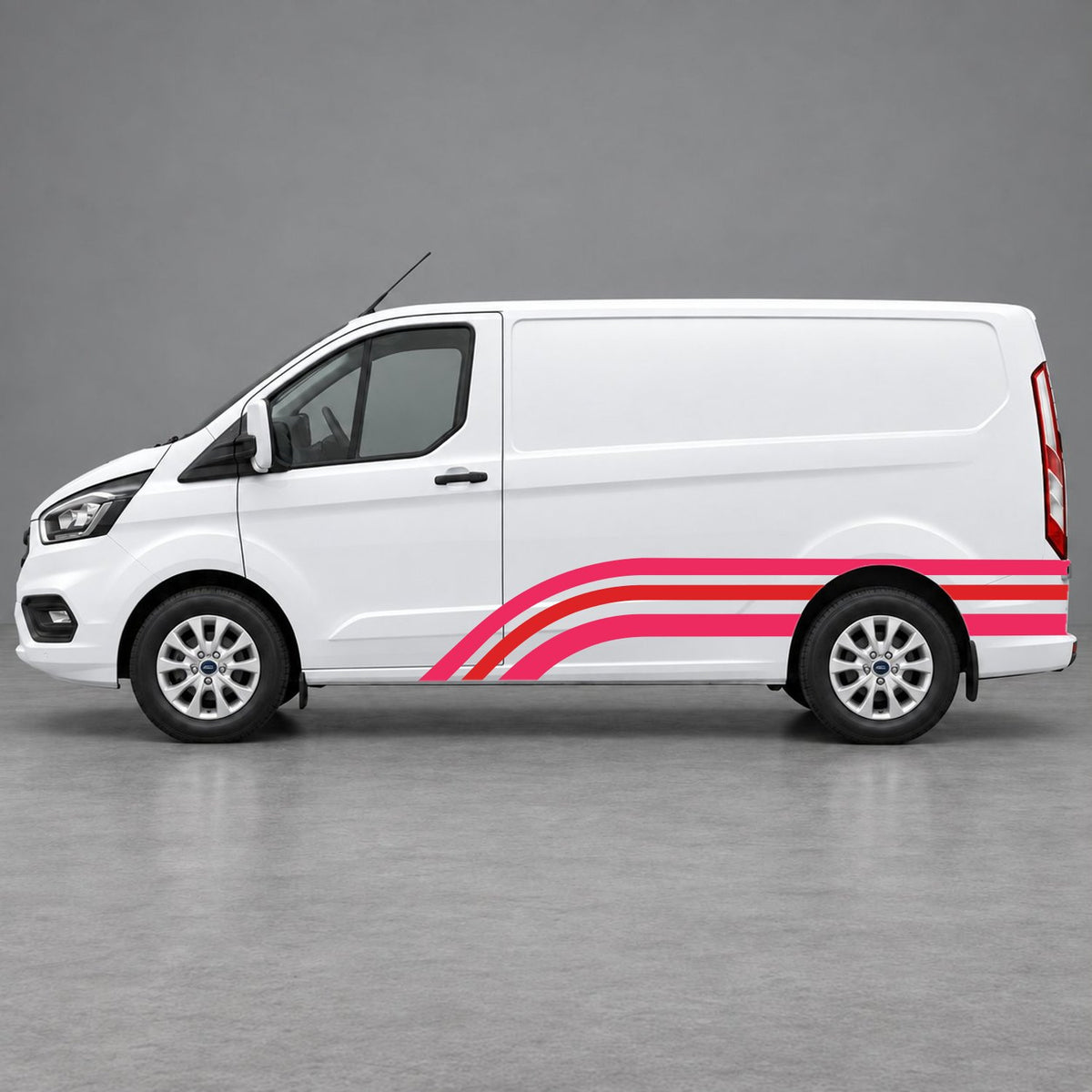 Ford Transit Custom Retro Triple-Arch Side Stripes in Pink & Red