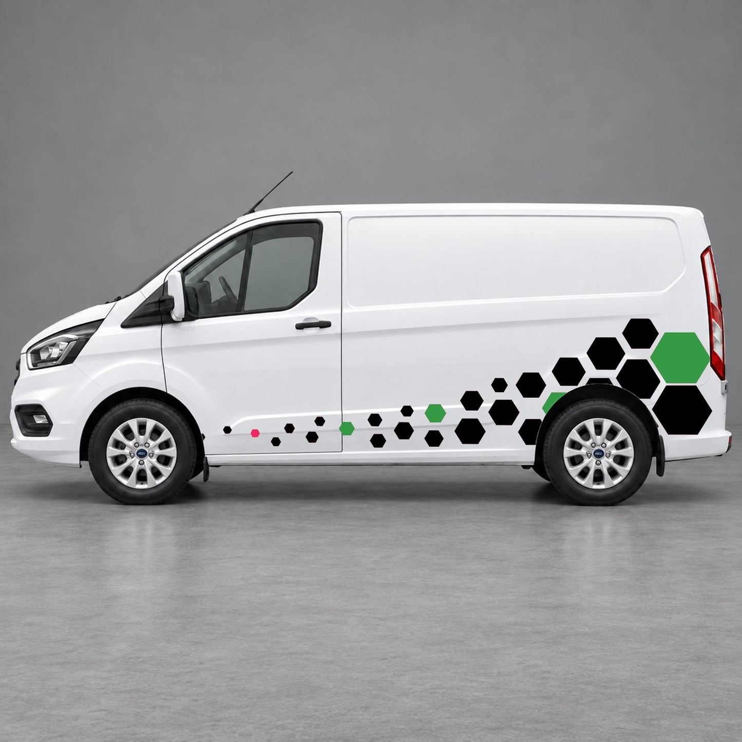 Ford Transit Custom Lower Hexagon Fade Side Graphics in Pink & Green