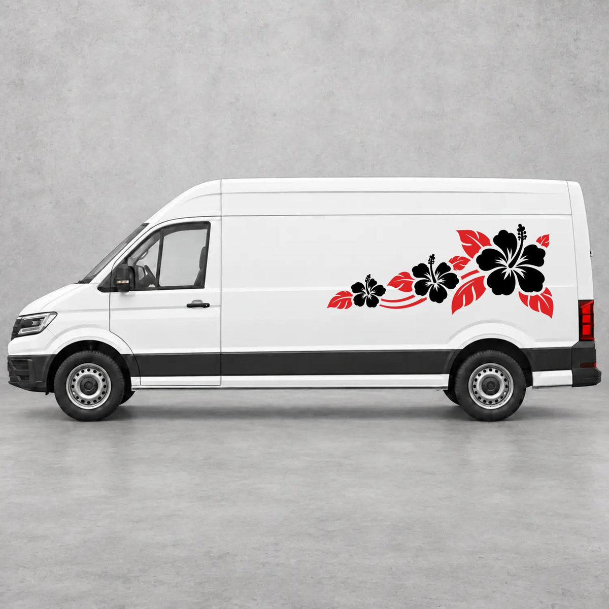 VW Crafter Hibiscus Flower Trail Side Graphics in Red & Black
