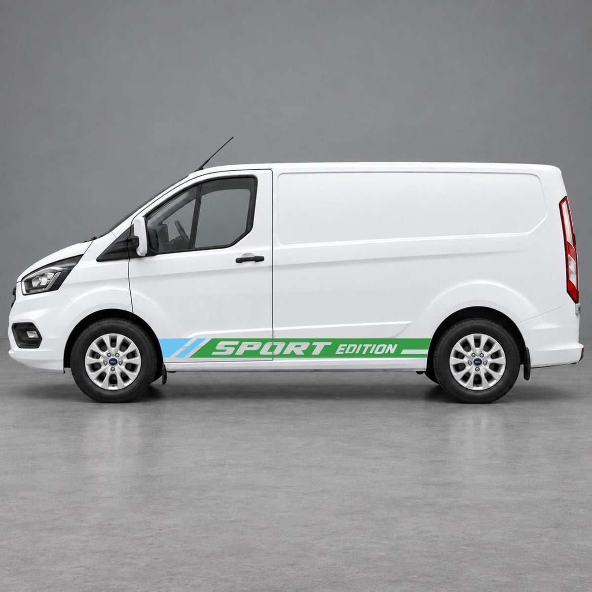 Ford Transit Custom Sport Edition Lower Side Graphics in Green & Light Blue