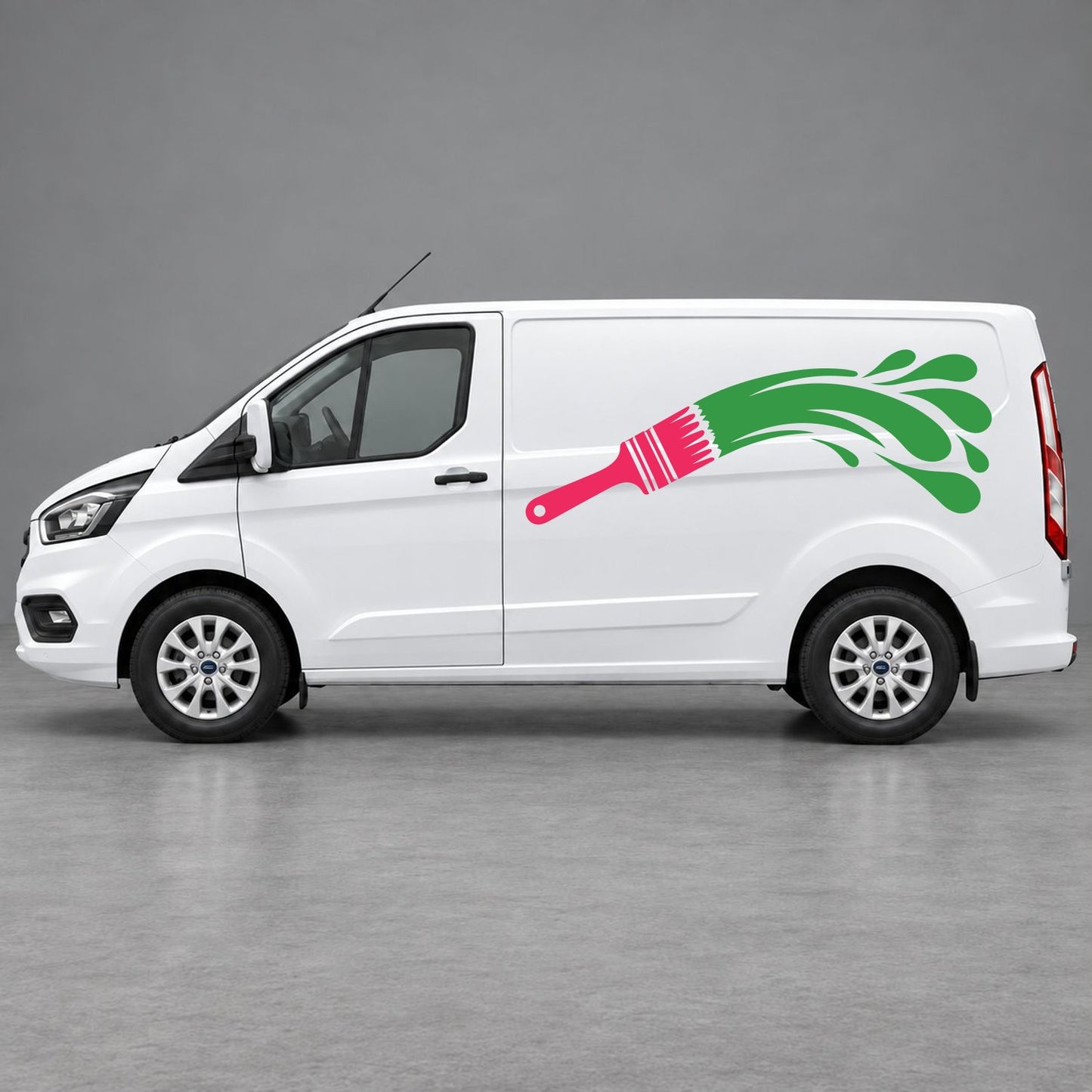 Ford Transit Custom Paintbrush Swoosh Side Graphics in Pink & Green