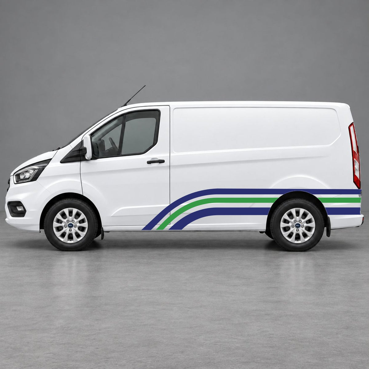 Ford Transit Custom Retro Triple-Arch Side Stripes in Navy Blue & Green