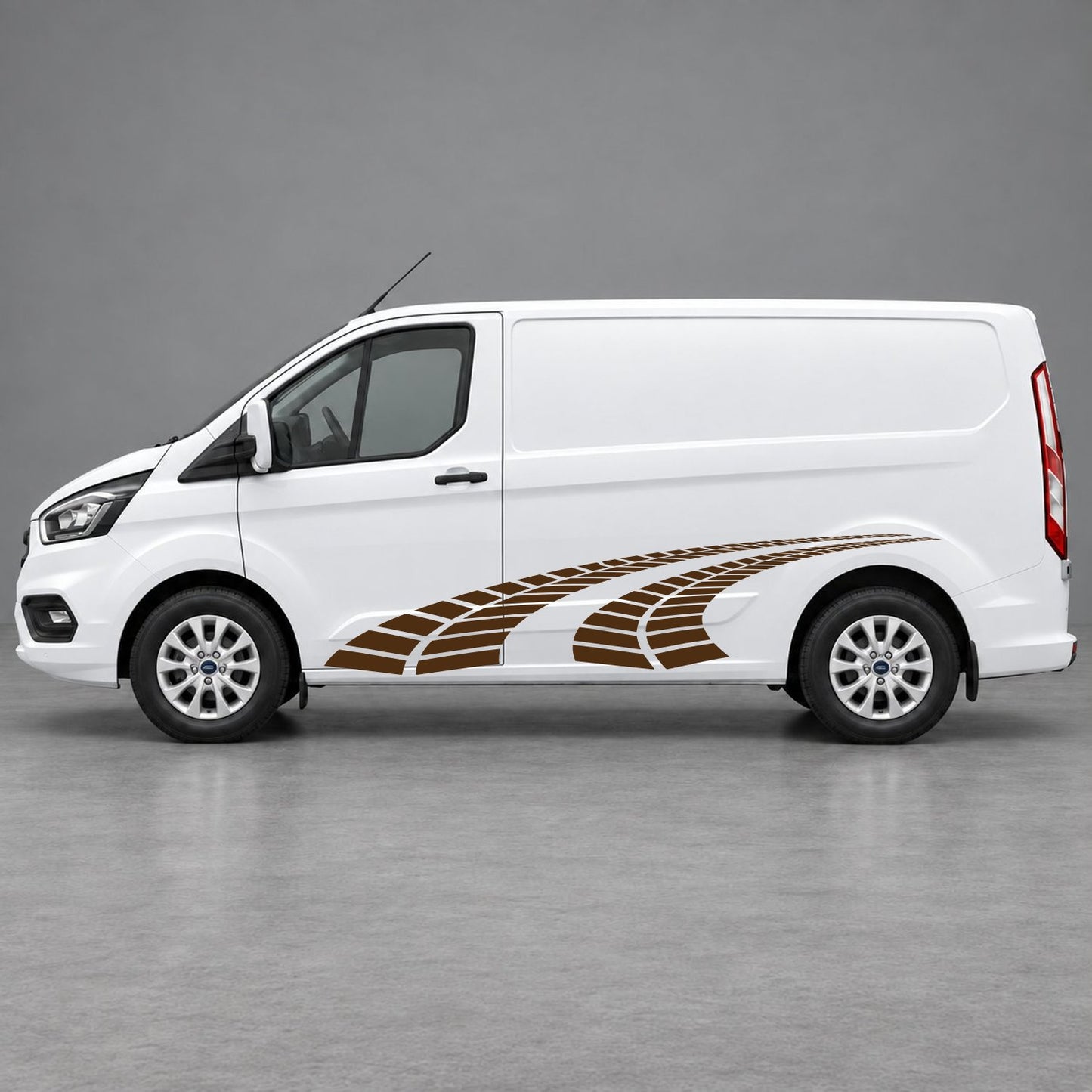 Ford Transit Custom Curved Tyre Track Side Graphics in Brown