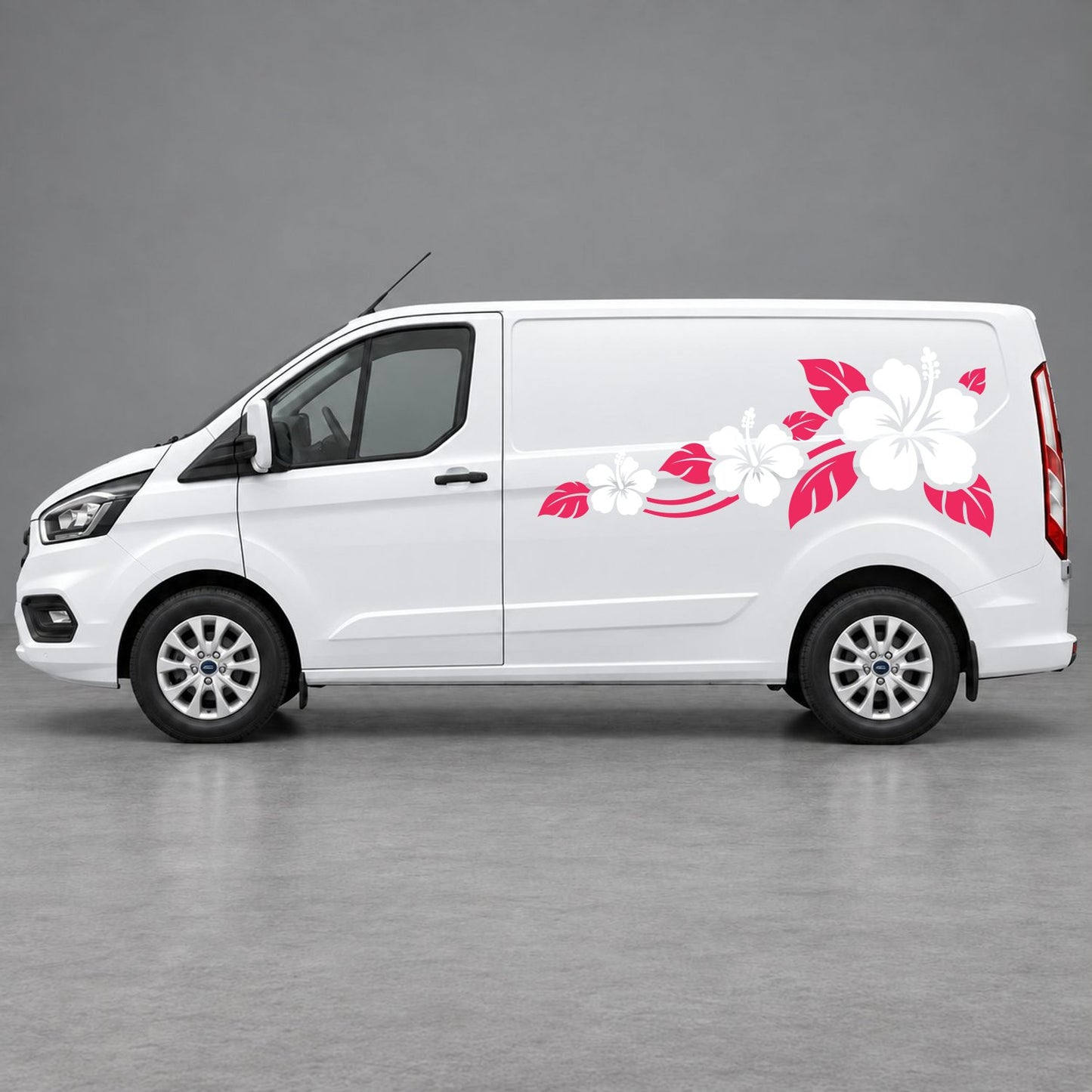 Ford Transit Custom Hibiscus Flower Trail Side Graphics in Pink & White