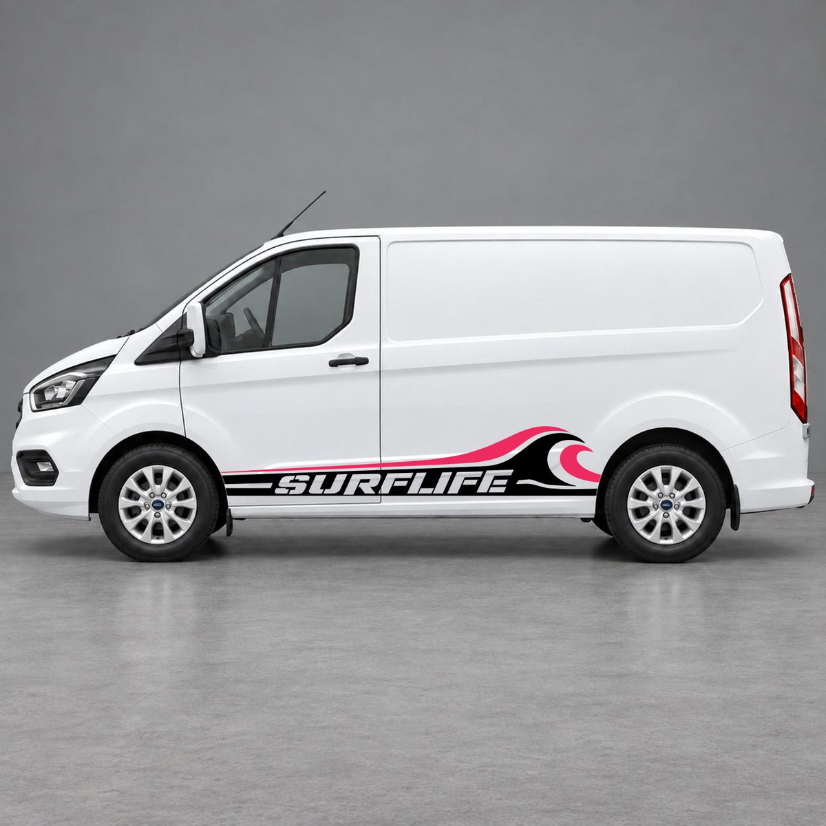 Ford Transit Custom Surflife Wave Side Stripes in Black & Pink
