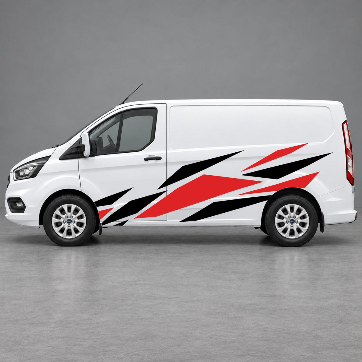 Ford Transit Custom Angular Shard Racing Side Graphics in Red & Black