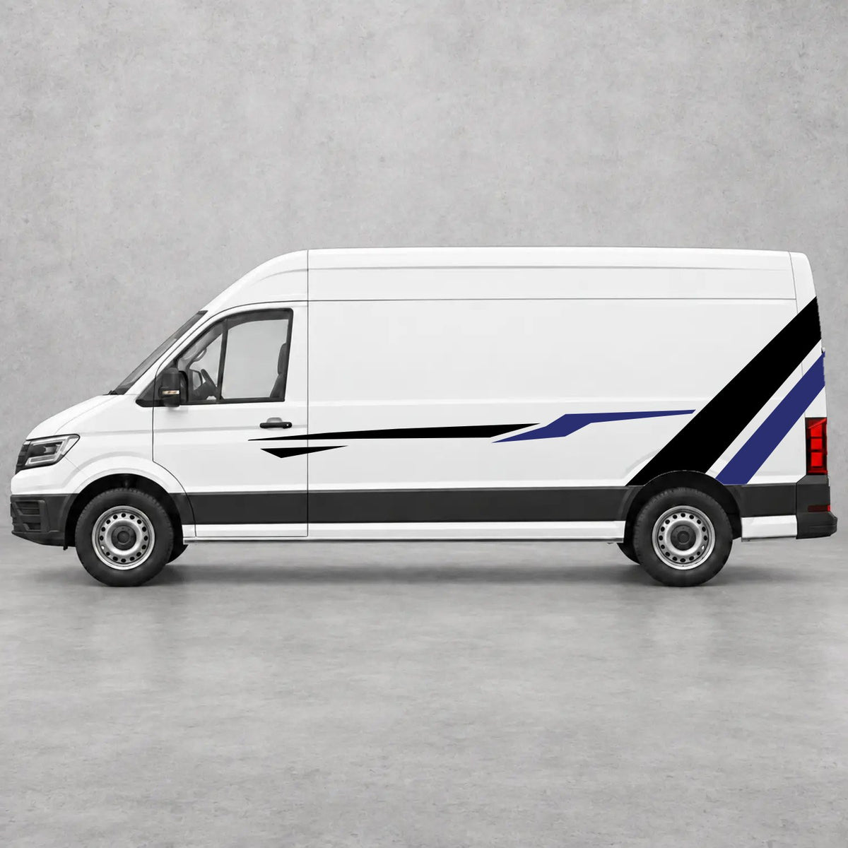 VW Crafter Bold Rear Diagonal Side Stripes in Black & Navy Blue