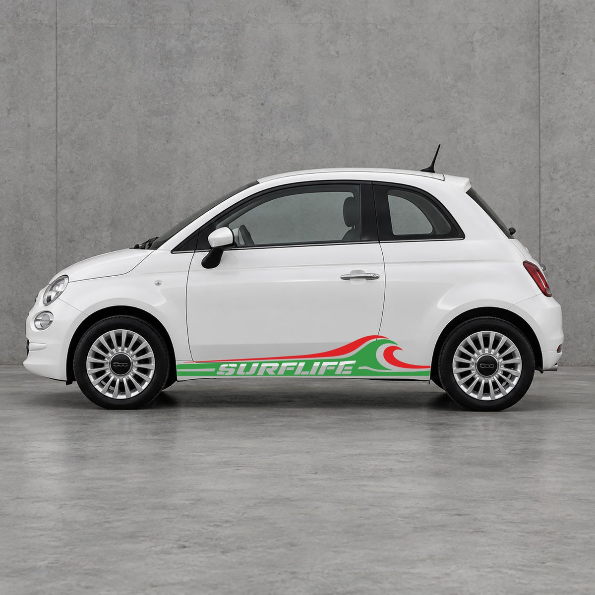 Fiat 500 Surf Life Side Stripes Kit - Pair Supplied in Green & Red