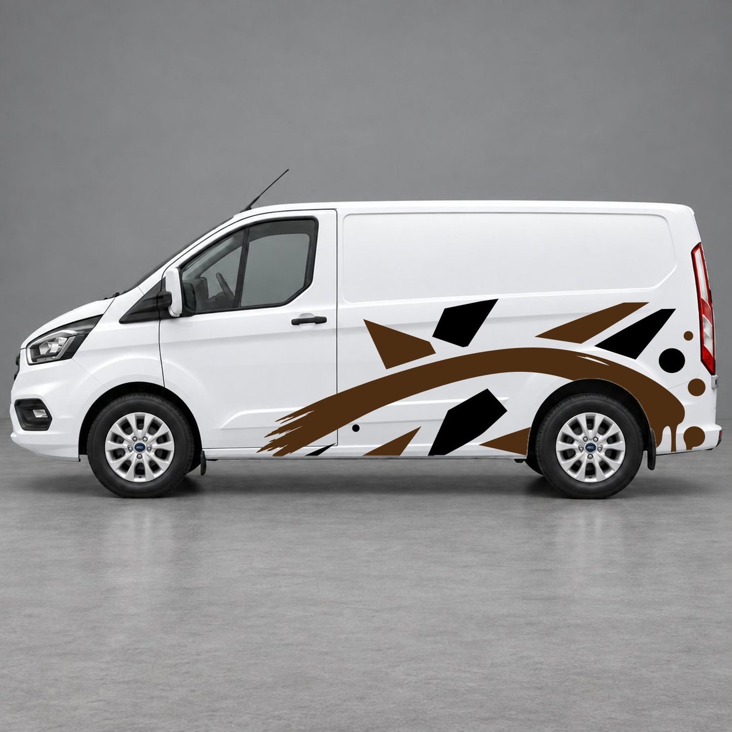 Ford Transit Custom Abstract Geometric Splash Side Graphics in Black & Brown