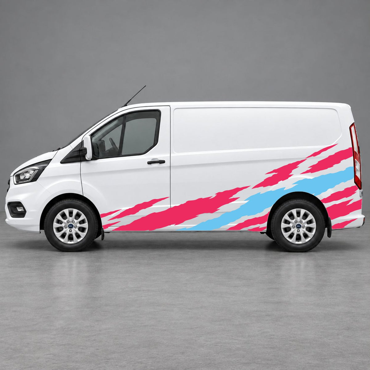 Ford Transit Custom Claw Scratch Side Graphics in Pink & Light Blue