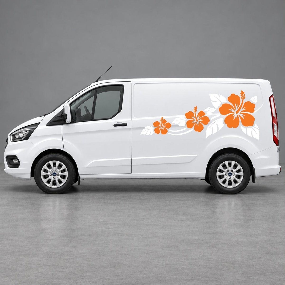Ford Transit Custom Hibiscus Flower Trail Side Graphics in White & Orange