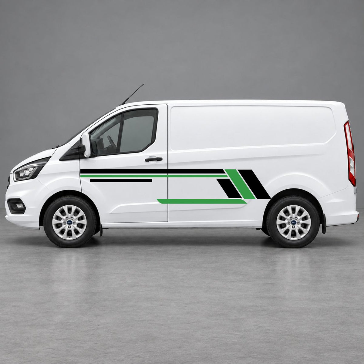 Ford Transit Custom Geometric Outline Side Stripes in Black & Green