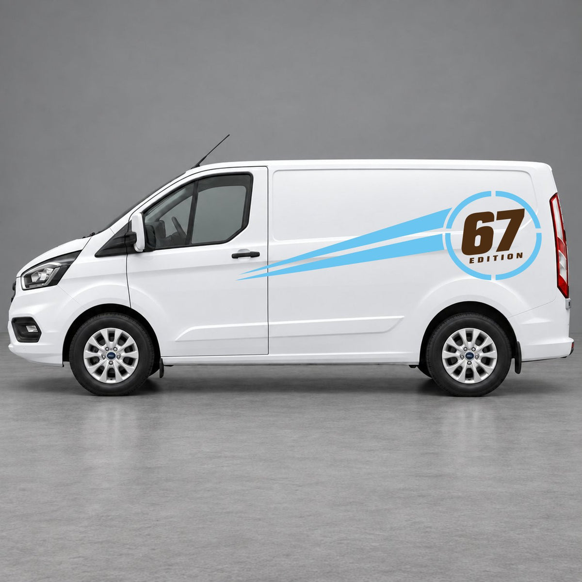 Ford Transit Custom Personalised Number Edition Side Stripes in Light Blue & Brown
