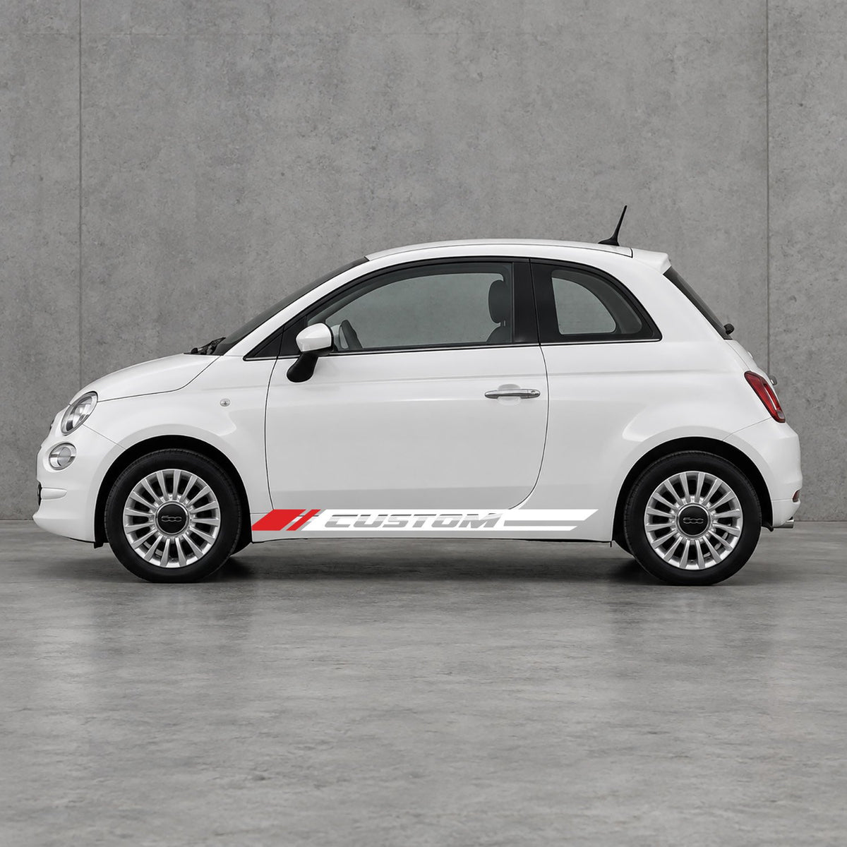 Fiat 500 Custom Lower Side Stripes Kit - Pair Supplied in White & Red