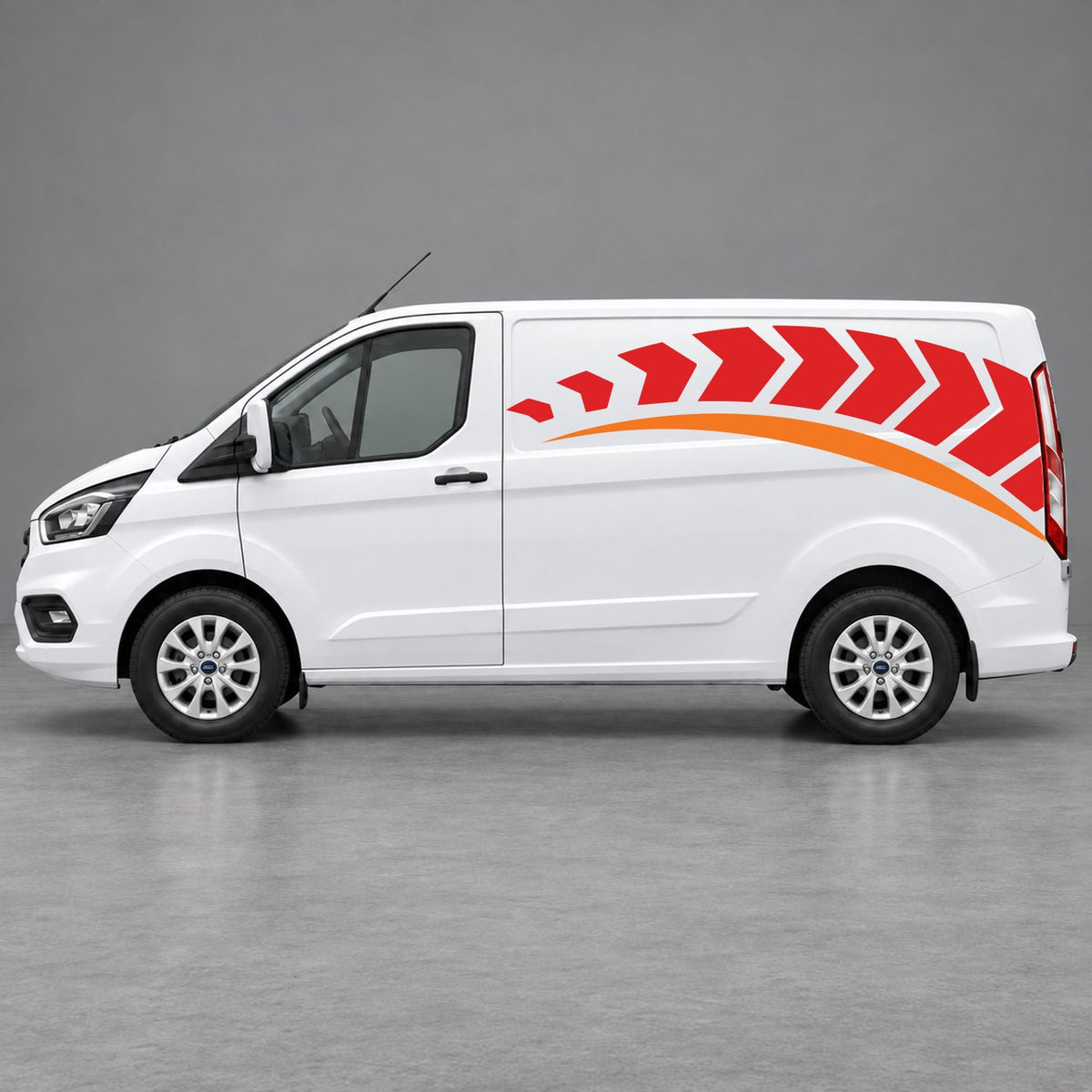 Ford Transit Custom Chevron Track Side Graphics in Red & Orange