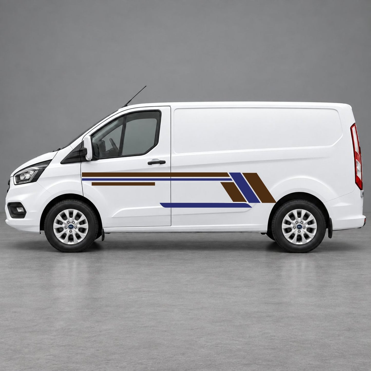 Ford Transit Custom Geometric Outline Side Stripes in Brown & Navy Blue