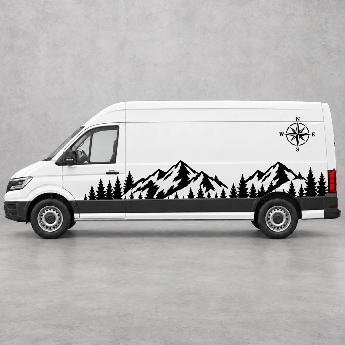 VW Crafter Mountain Forest & Compass Side Graphics in Black