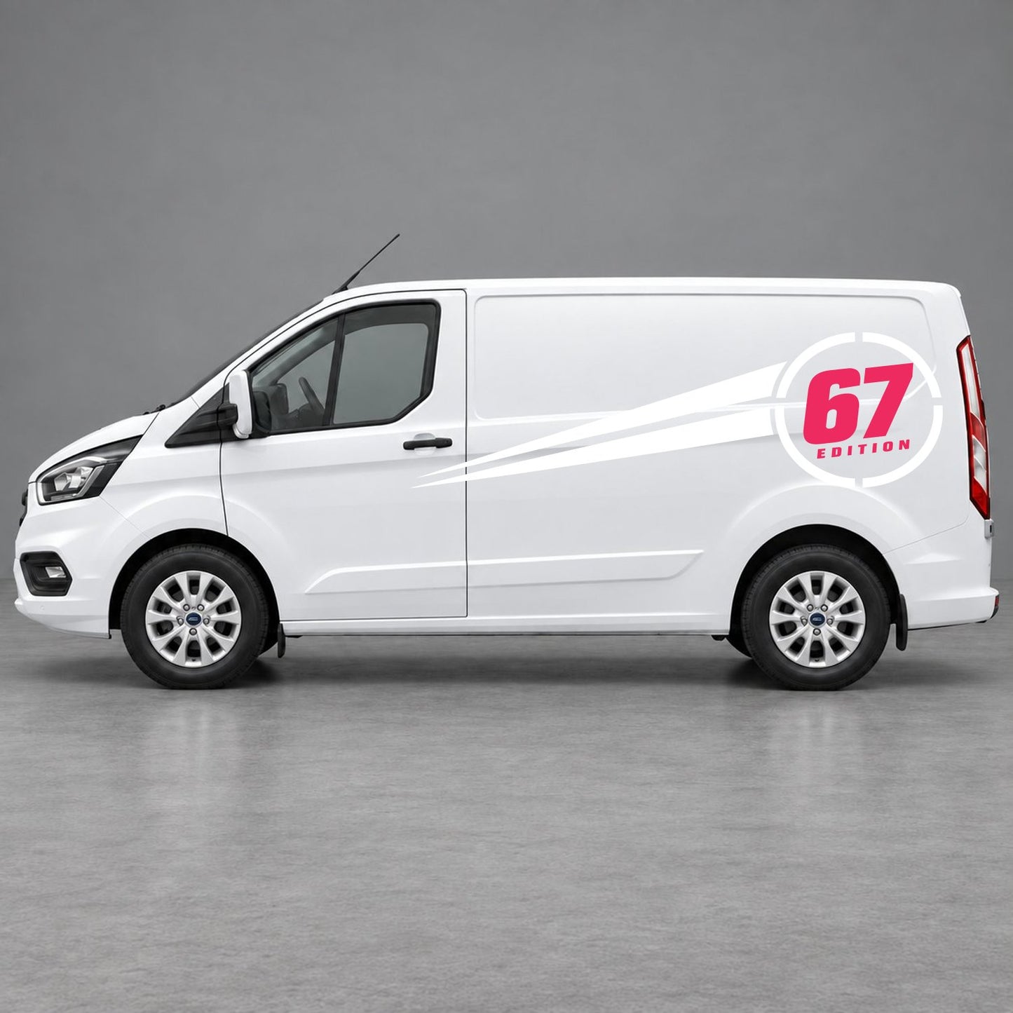 Ford Transit Custom Personalised Number Edition Side Stripes in White & Pink
