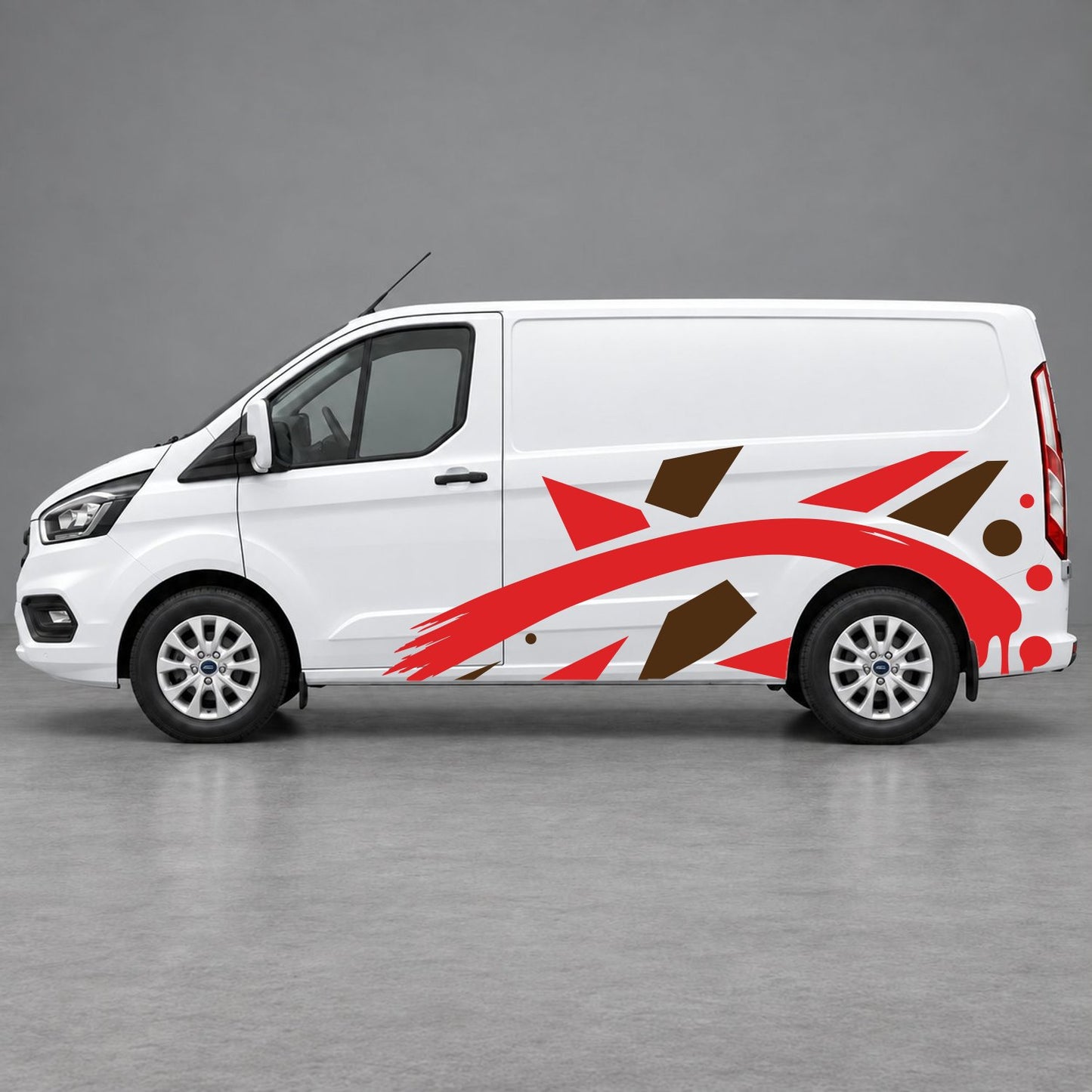 Ford Transit Custom Abstract Geometric Splash Side Graphics in Brown & Red
