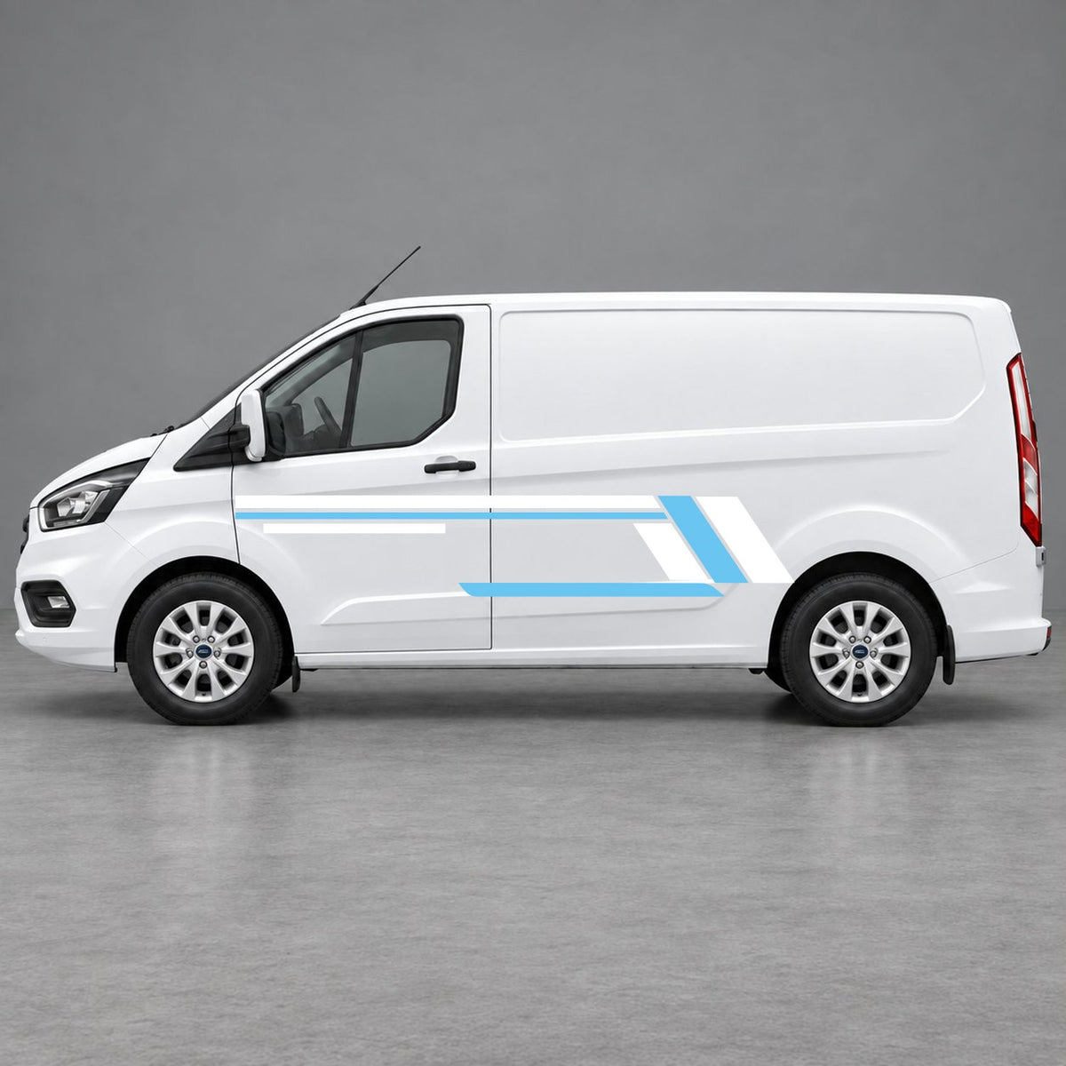 Ford Transit Custom Geometric Outline Side Stripes in White & Light Blue