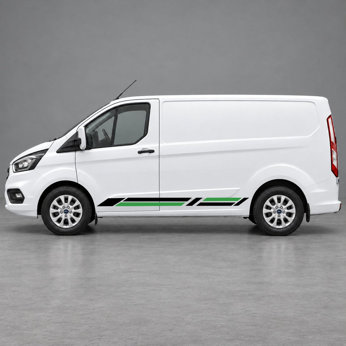 Ford Transit Custom Geometric Lower Side Stripes in Black & Green