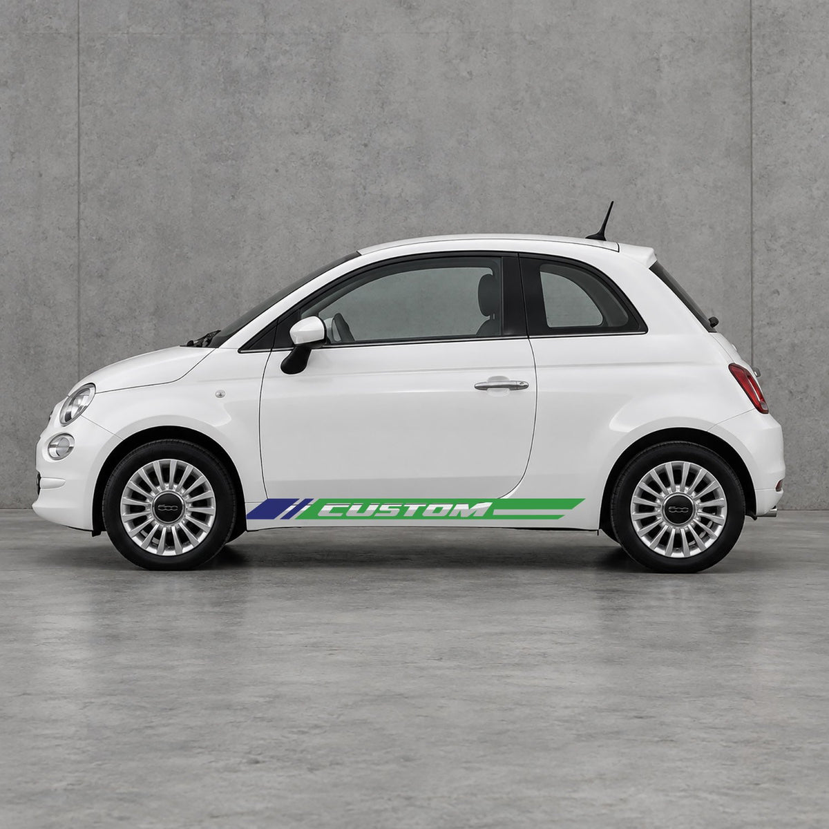 Fiat 500 Custom Lower Side Stripes Kit - Pair Supplied in Green & Navy Blue