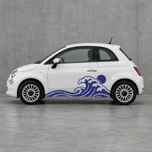 Fiat 500 Japanese Wave Side Graphics Kit - Pair Supplied in Navy Blue
